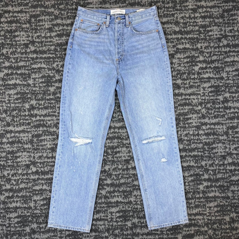 Denim Forum Joni High Rise Loose Jeans Women 27 Light Blue Distressed Button Fly